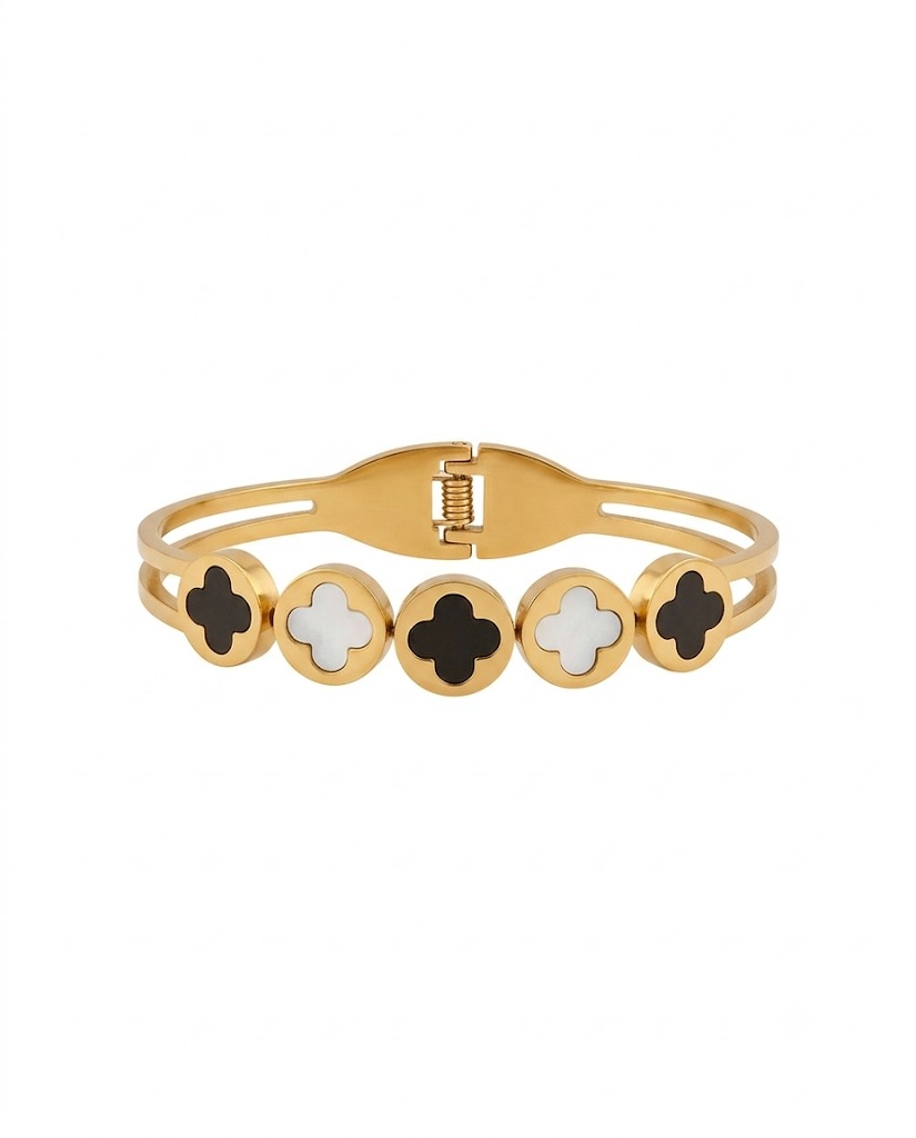 Alternate Black and White Clover Bangle